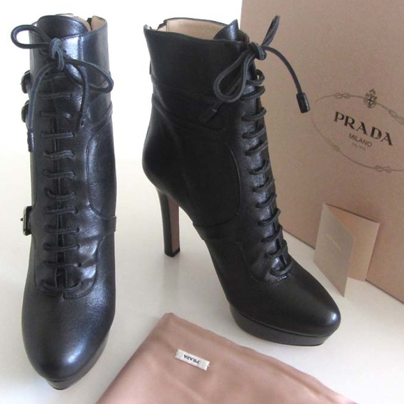 new PRADA lace up buckles platform boots 38 / 8 US - Picture 2 of 8